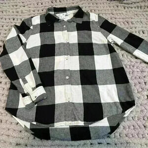 Old Navy Plaid Black & White Checked Button Up Shirt Size Medium